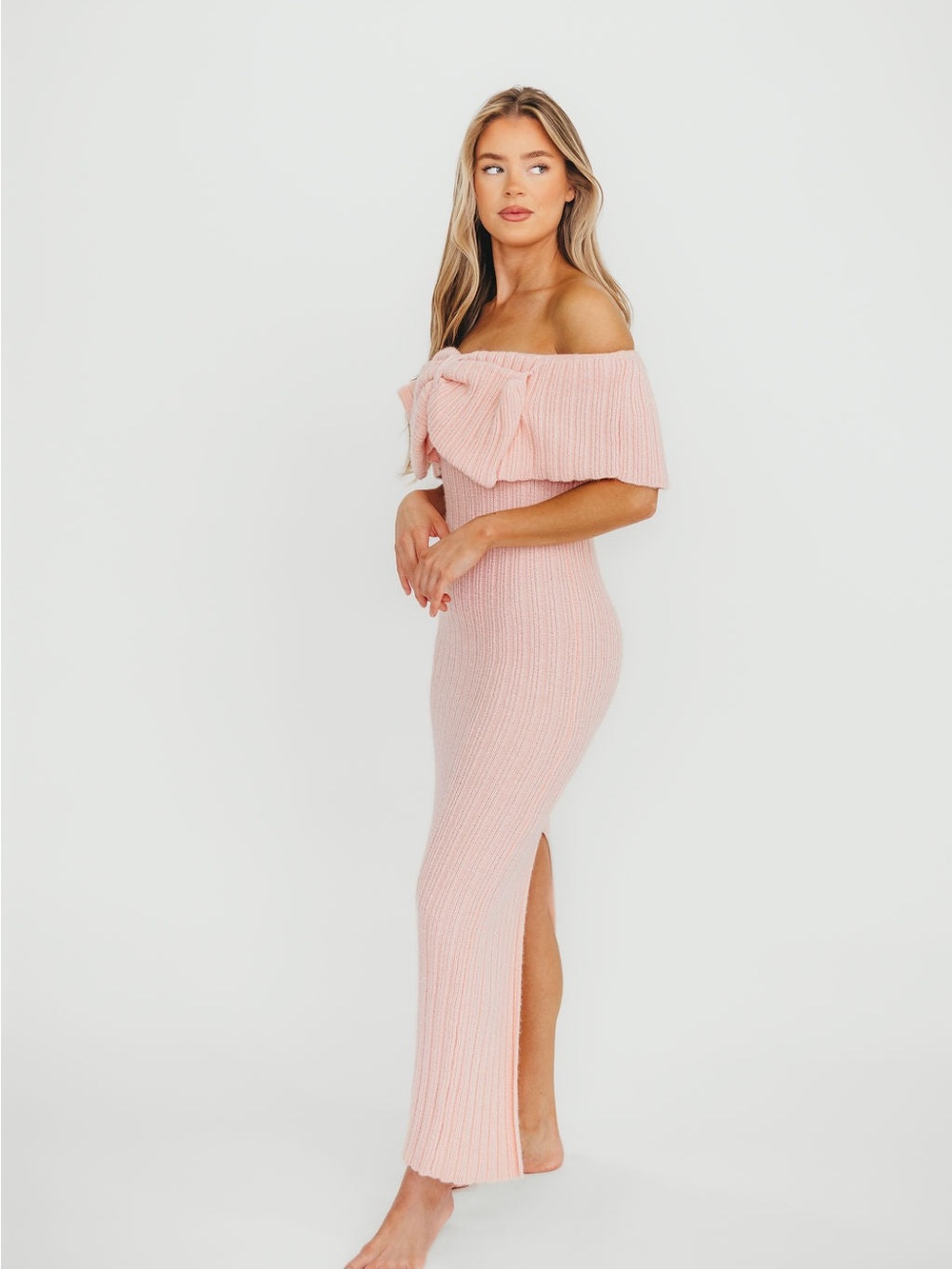 NWT WORTH Collective Aston Bow Front Maxi Sweater Dress in Pinkish Petal M - Picture 2 of 16